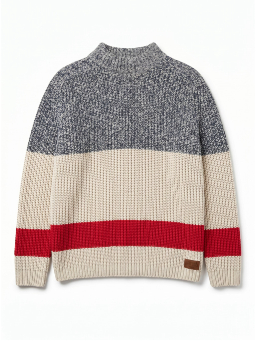 ROOTS Cabin Turtleneck Loose Fitting Gray Cream and Stripe Knit Sweater, Sz L